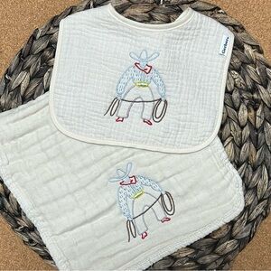 Brand new cowboy embroidered muslin bib and burp cloth set